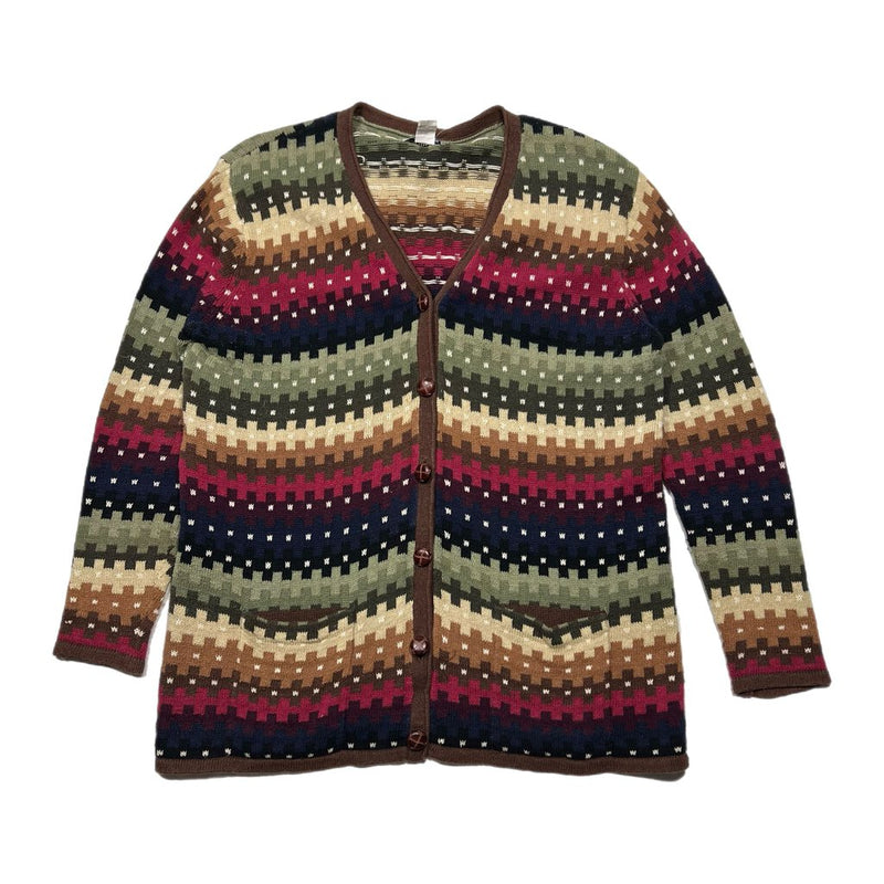 Vintage Pixelated Cardigan Olive/Red/Navy Sz. XL