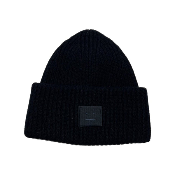 Acne Studios Pansy Face Patch Rib Wool Beanie Black