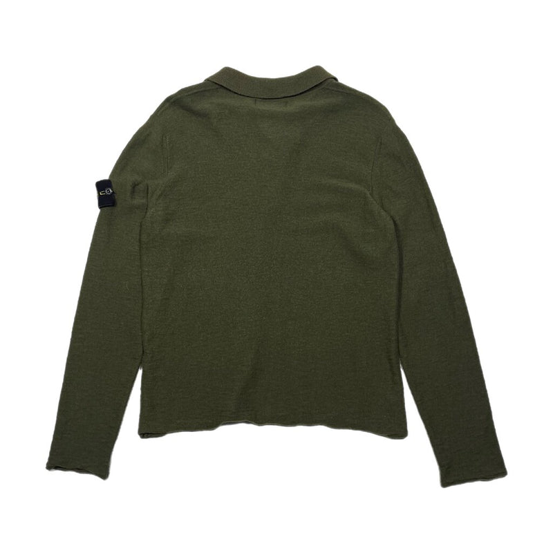 Stone Island Wool 3/4 Button Up Sweater Olive Sz. S