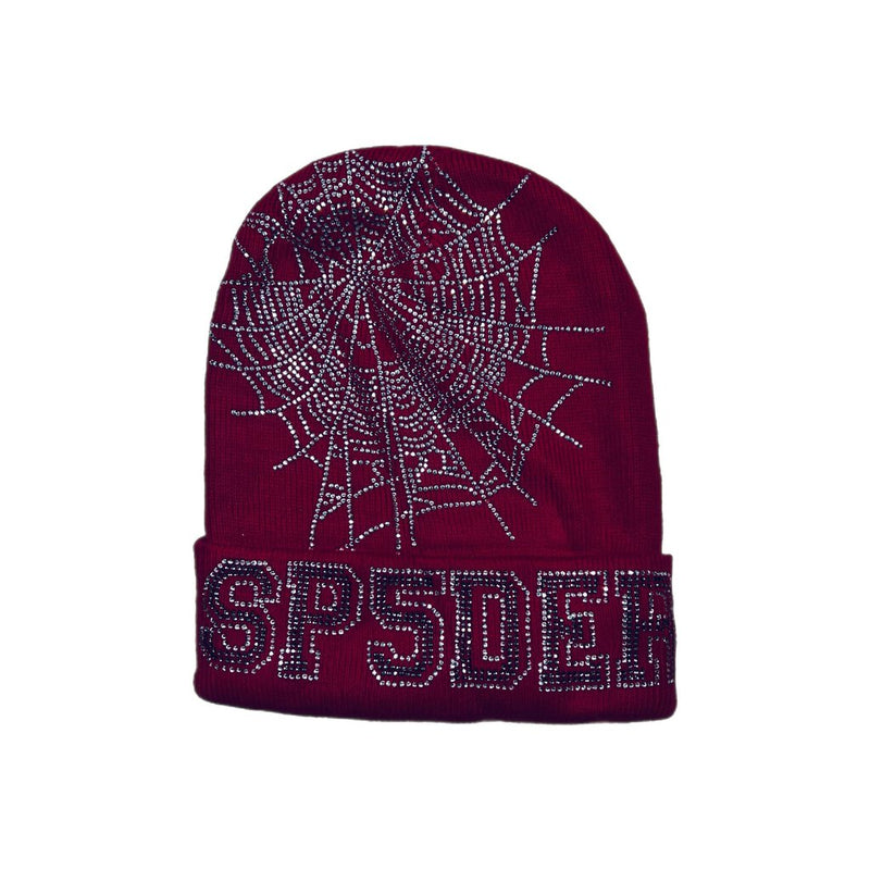 Sp5der Rhinestone Beanie Red