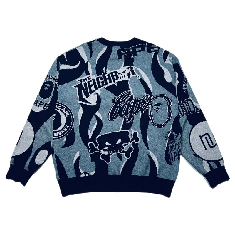 Neighborhood x x BAPE Relaxed Fit Knitted Pullover Grey Sz. XXL