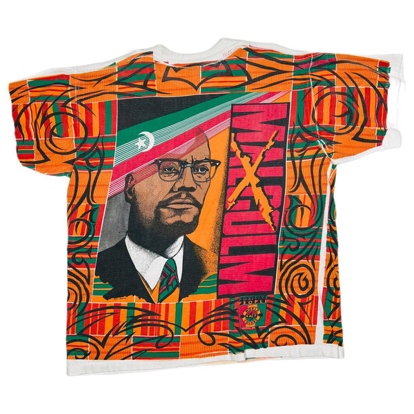 1980s Malcolm X All Over Print Tee Sz. XL