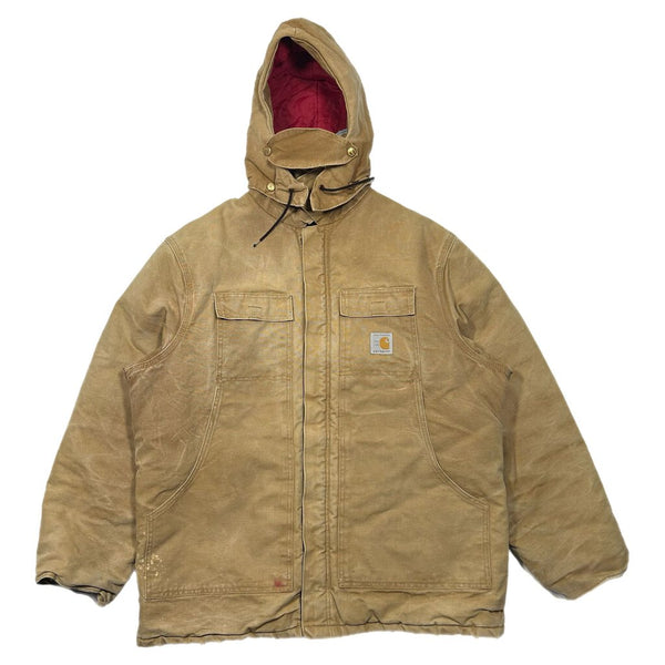 Vintage Carhartt Hooded Zip Up Down Jacket Tan Sz. XL